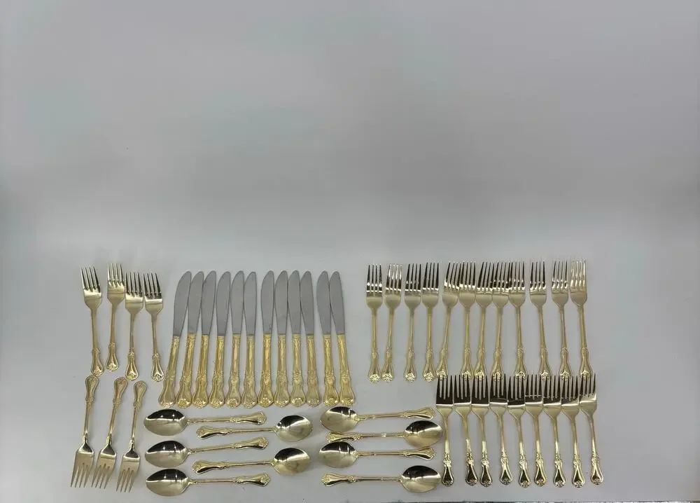 Alco Flatware Gold Tone Hollywood Regency Spoons Forks Knifes 49 Pcs
